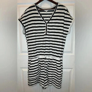Time & Tru Black/White Stripe Shortall Romper Women's Size Large (12-14)